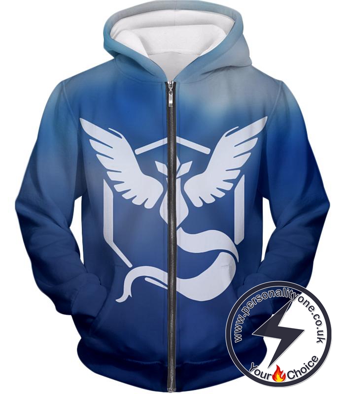 Pokemon Mystic Ice Flying Pokemon Articuno Symbol Cool Blue Zip Up Hoodie